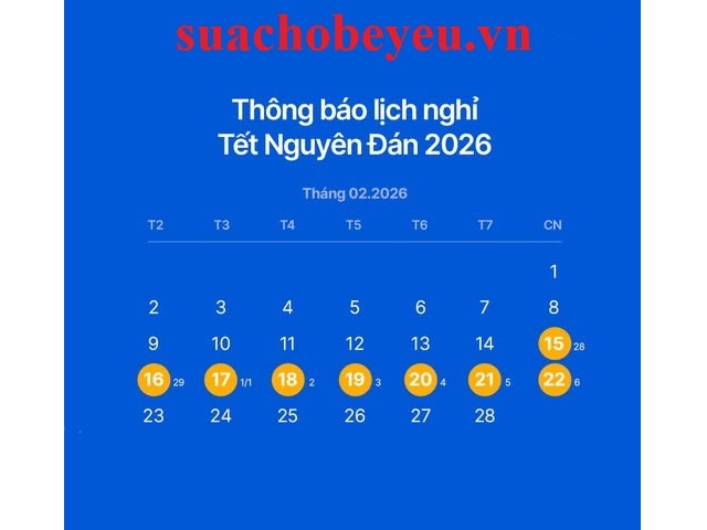 lịch nghỉ tết tại suachobeyeu