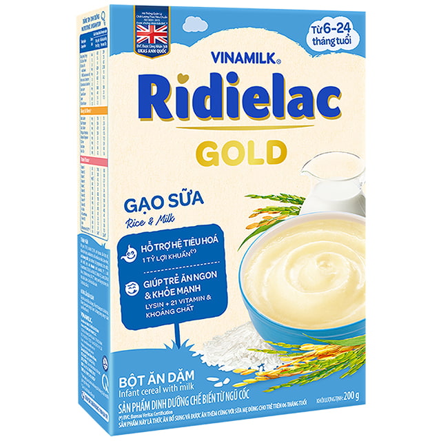 Bột Ăn Dặm cho bé Ridielac Gold Gạo Sữa, 200g