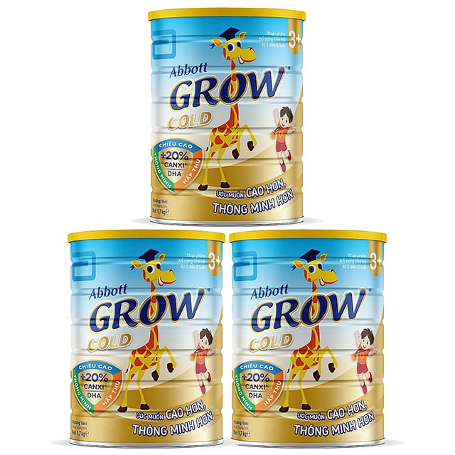 Combo 3 lon sữa Abbott Grow Gold 3+ 1.7kg cho trẻ 3-6 tuổi