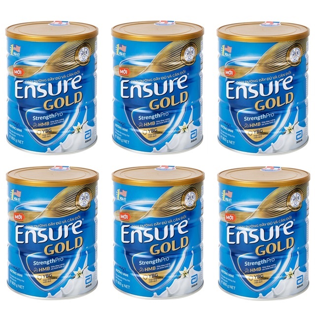 Combo 6 lon sữa bột Ensure Gold ít ngot 800g hương vani