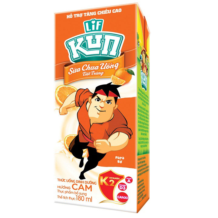 Sữa chua uống tiệt trùng LiF Kun Hương Cam hộp 180ml