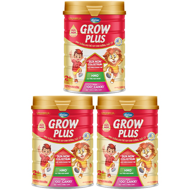 Combo 3 lon sữa Dielac Grow Plus 2+ lon 850g cho trẻ 2-10 tuổi