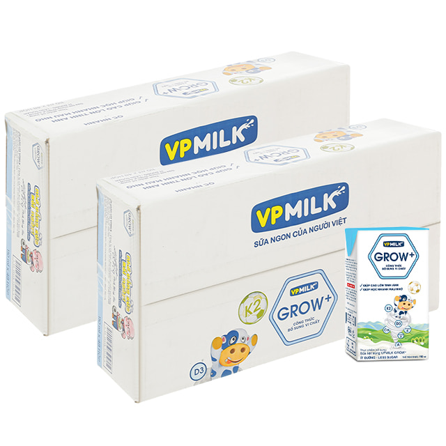 Combo 2 thùng Sữa Dinh Dưỡng VPMilk Grow+ Ít Đường hộp 110ml