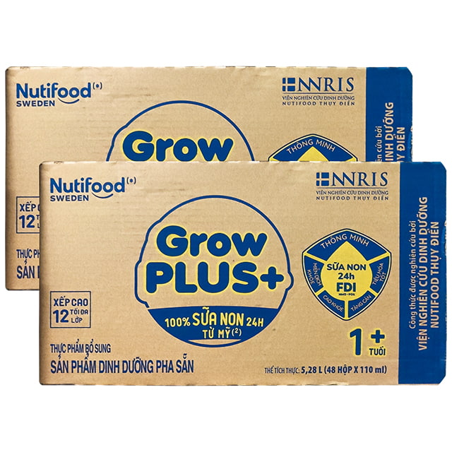 Combo 2 thùng Sữa Nuti Grow Plus + Vàng hộp 110ml cho trẻ từ 1 tuổi