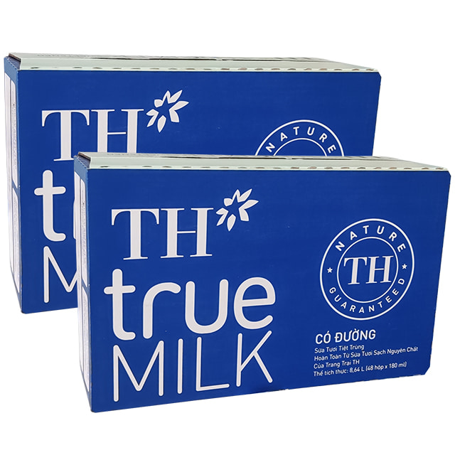 Combo 2 thùng Sữa tươi TH True Milk Có đường hộp 180ml