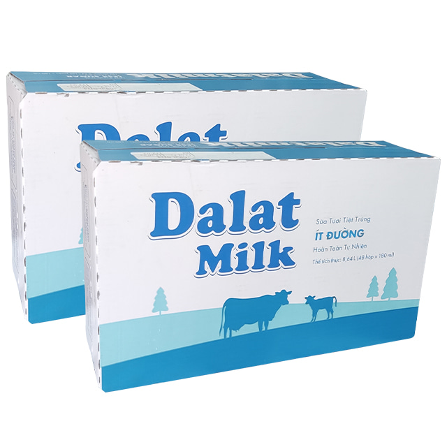 Combo 2 thùng Sữa Tươi Tiệt Trùng Dalatmilk Ít Đường Hộp 180ml
