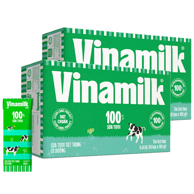 Combo 2 thùng Sữa tươi Vinamilk có đường hộp 180ml