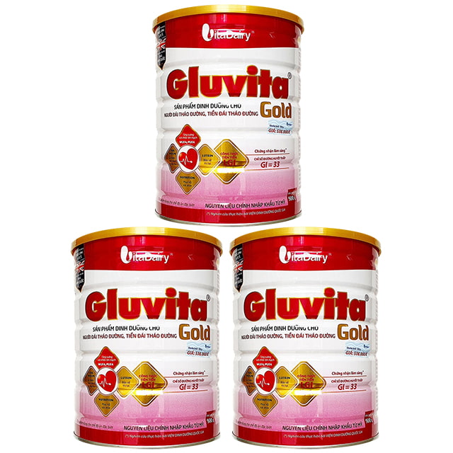 Combo 3 lon Sữa Vitadairy Gluvita Gold lon 900g cho người tiểu đường