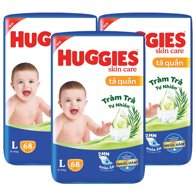 Combo 3 bịch Tã quần Huggies size L 68 miếng cho trẻ 9-14kg