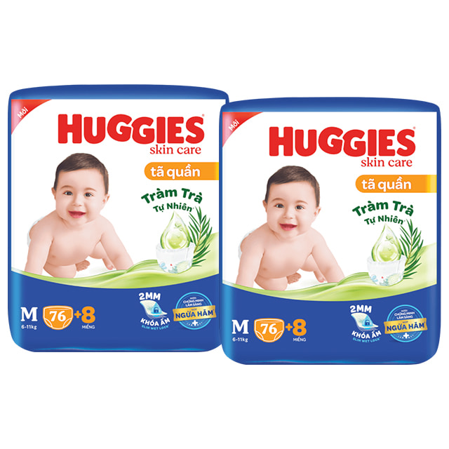 Combo 2 bịch Tã quần Huggies size M 76 miếng cho trẻ 6-11kg