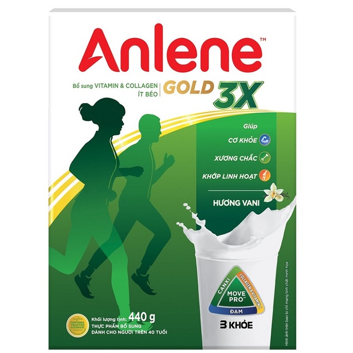 Sữa  Anlene Gold 3X hộp giấy 440g hương vani, trên 40 tuổi