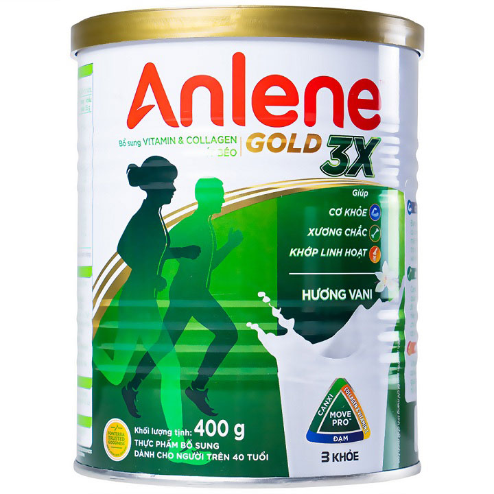 Sữa Anlene Gold 3x lon 400g hương Vani, trên 40 tuổi