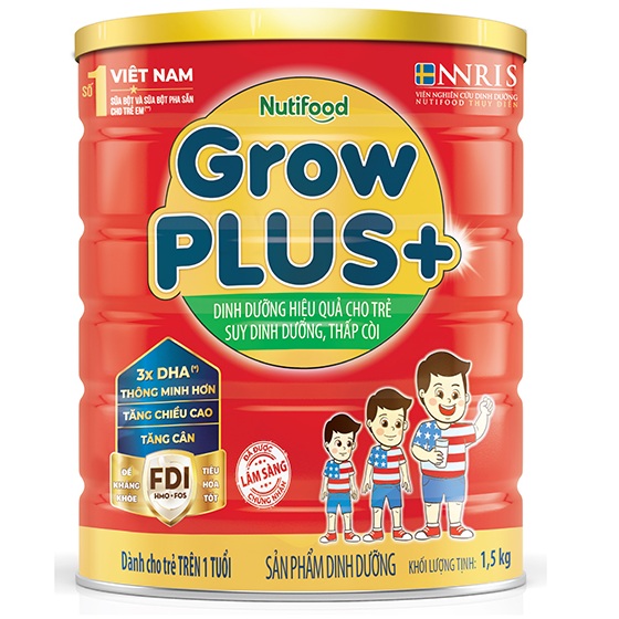 Sữa bột NutiFood Grow Plus + Đỏ lon 1.5kg, >1 tuổi