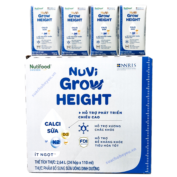 Thùng Sữa Nuvi Grow Height tăng chiều cao hộp 110ml cho trẻ từ 1 tuổi