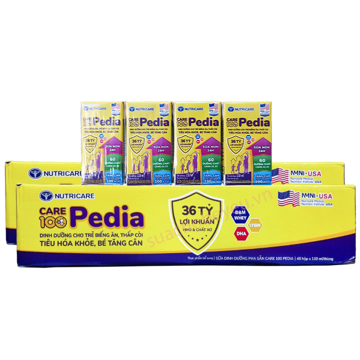Combo 2 thùng sữa công thức pha sẵn Care 100 Pedia hộp 110ml cho trẻ biếng ăn