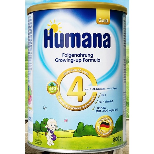 Sữa Humana Gold số 4, hộp 800g, cho trẻ 2-12 tuổi.
