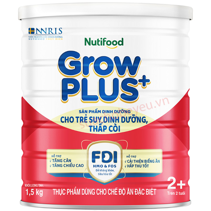 Sữa bột NutiFood Grow Plus + Đỏ 2+ lon 1.5kg cho trẻ trên 2 tuổi