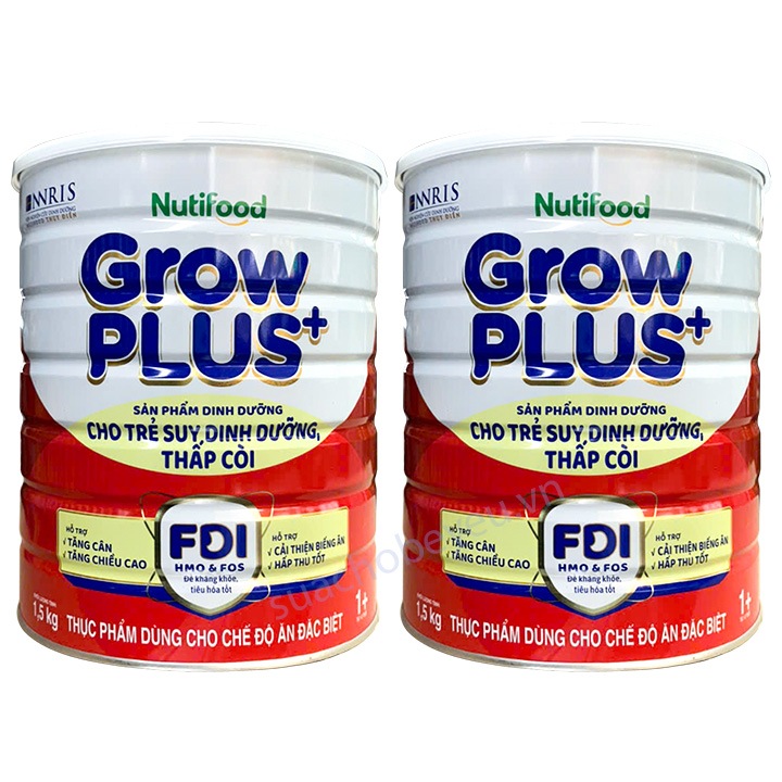 Combo 2 lon Sữa NutiFood Grow Plus+ Đỏ 1+ lon 1.5kg cho trẻ từ 1-2 tuổi