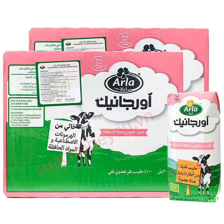 Combo 4 thùng Sữa tươi Arla Organic vị Dâu hộp 200ml