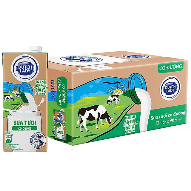 Sữa tươi Cô Gái Hà Lan có đường 12 hộp 965ml