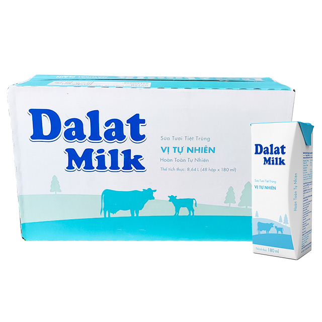 Thùng Sữa Tươi Dalatmilk vị tự nhiên nguyên chất hộp 180ml
