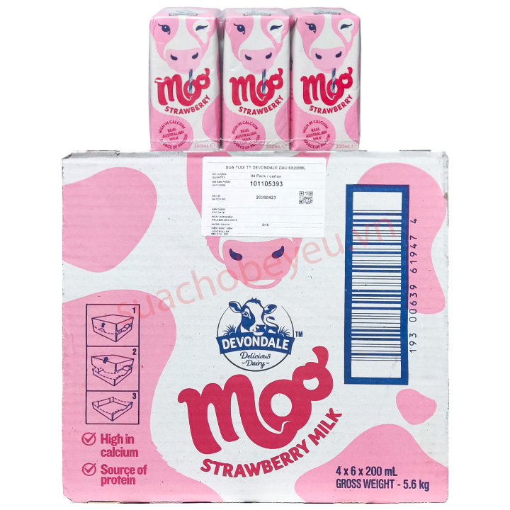 Thùng Sữa tươi Devondale Úc vị dâu hộp 200ml