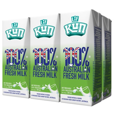 Lốc Sữa tươi 100% LiF Úc ít đường hộp 200ml