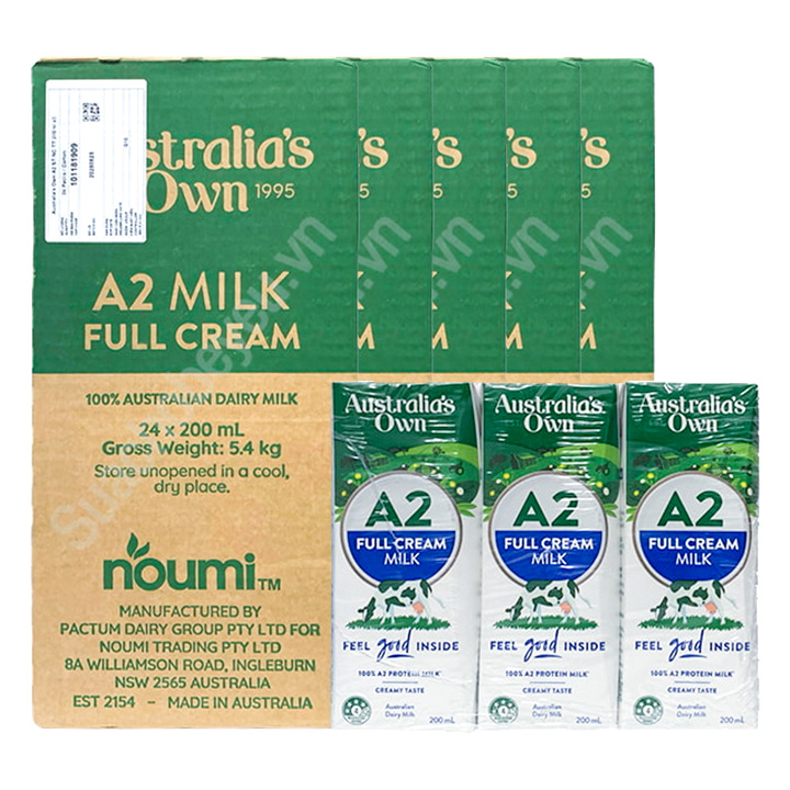 Combo 5 Sữa tươi Australia's Own A2 nguyên kem 24 hộp 200ml