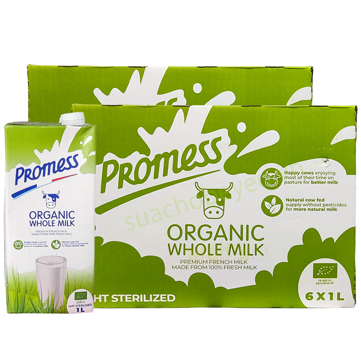 Combo 2 thùng Sữa tươi nguyên kem Promess Organic hộp 1 Lít