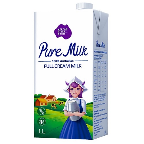 Thùng sữa tươi nguyên kem Pure Milk Úc hộp 1 Lít