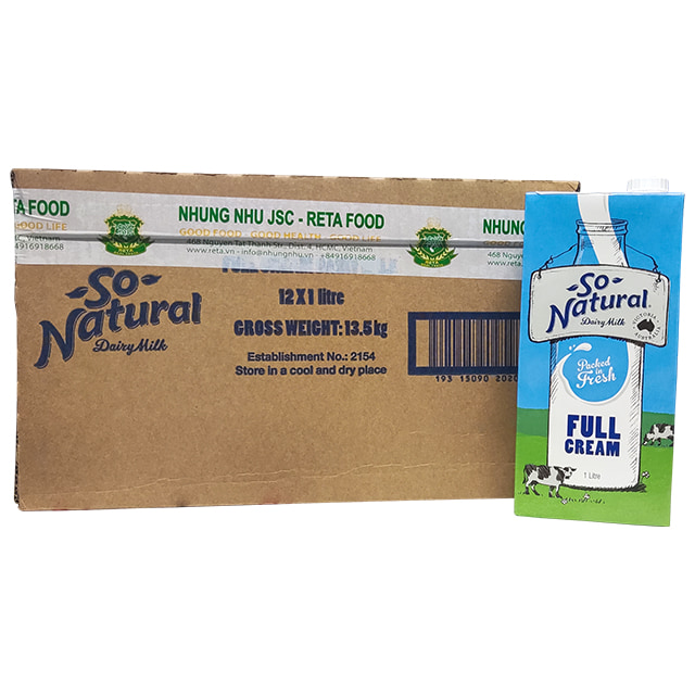 Thùng sữa tươi nguyên kem So Natural Úc hộp 1 lít