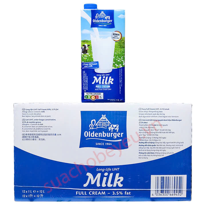 Combo 5 Thùng Sữa tươi Oldenburger Nguyên kem hộp 1 Lít