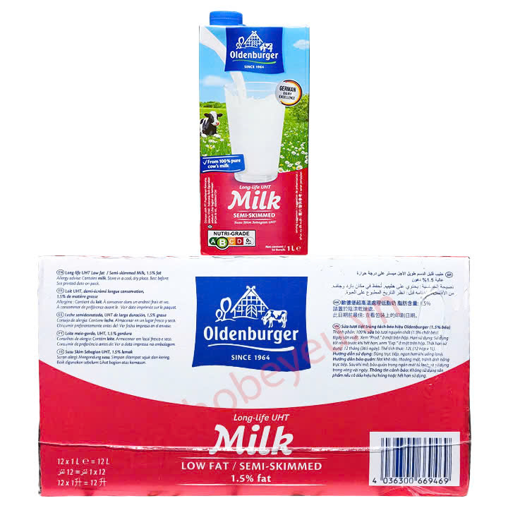 Thùng Sữa tươi Oldenburger ít béo hộp 1 Lít