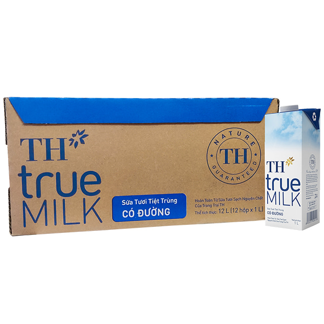 Thùng sữa tươi TH True Milk có đường hộp 1L