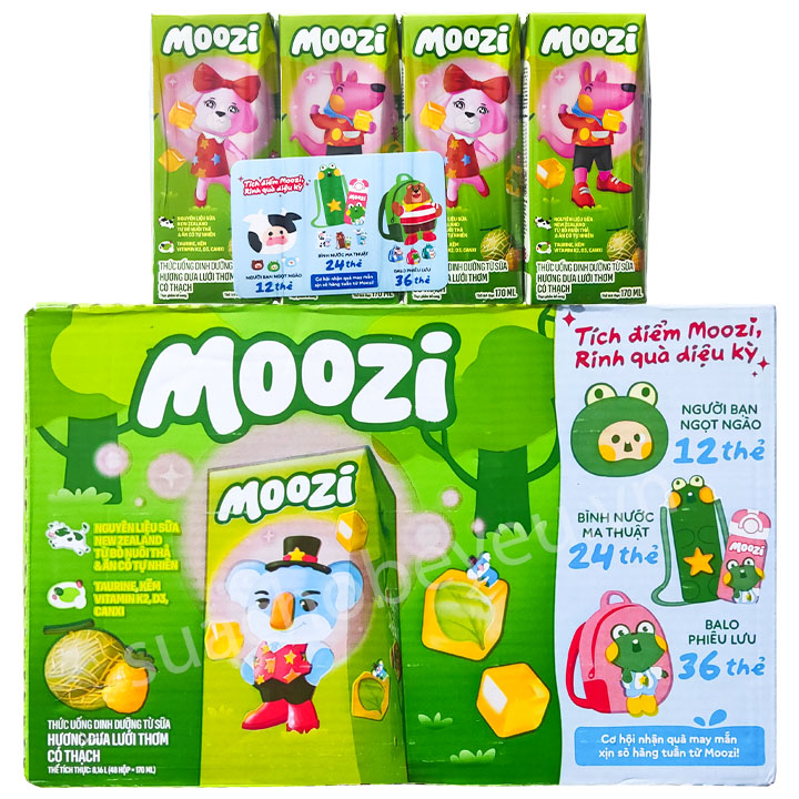 Thùng sữa tươi thạch Moozi hương dưa lưới hộp 170ml