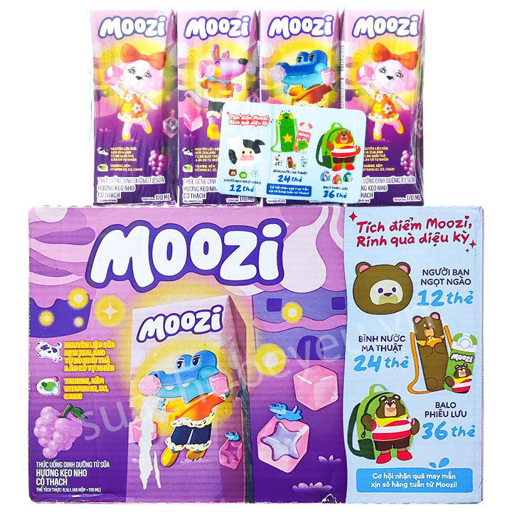 Thùng sữa tươi thạch Moozi hương kẹo nho hộp 170ml