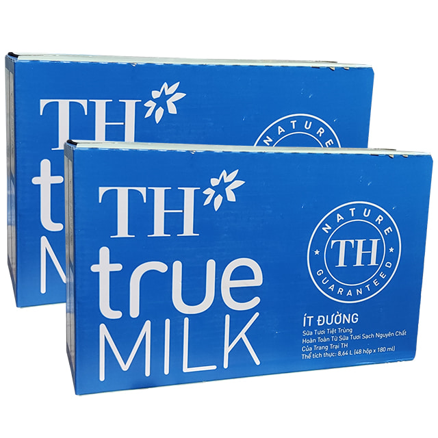 Combo 2 thùng sữa Tươi TH True Milk Ít Đường hộp 180ml