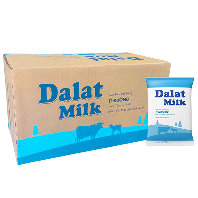 Thùng Sữa Tươi Tiệt Trùng Dalatmilk Ít Đường Bịch 220ml