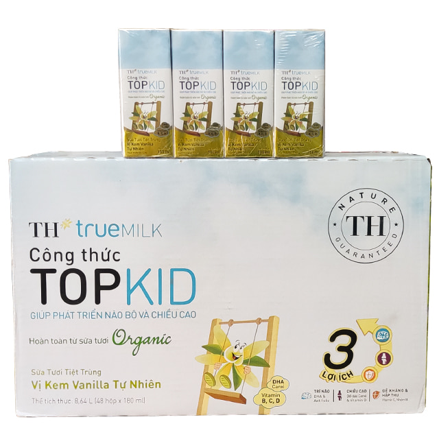 Sữa Tươi TH True Milk TOPKID Organic vỏ hộp 180ml