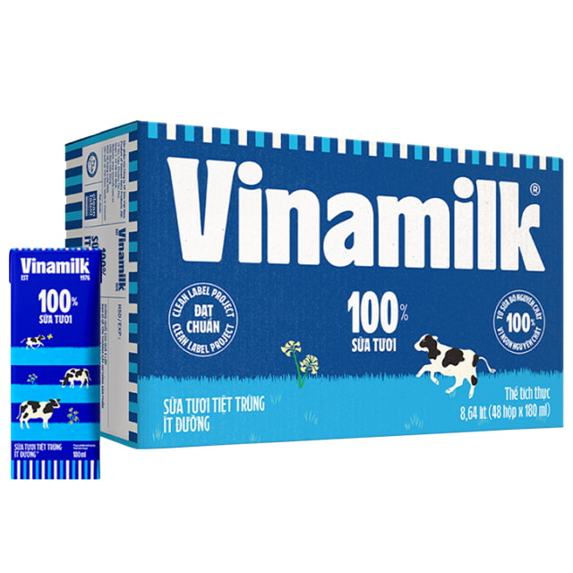 Sữa tươi tiệt trùng Vinamilk ít đường hộp 180ml