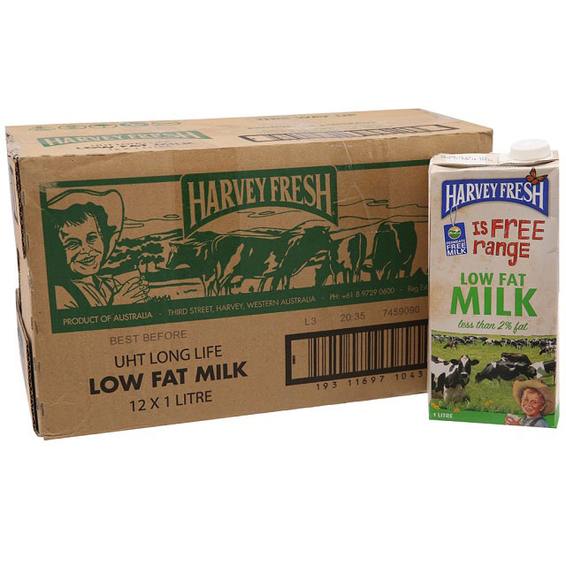 Thùng Sữa tươi  Úc ít béo Harvey Fresh Low Fat hộp 1 lít