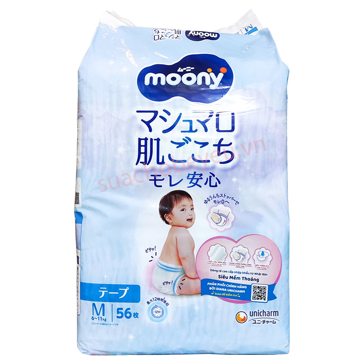 Tã Dán Moony size M 56 miếng, cho bé 6-11kg