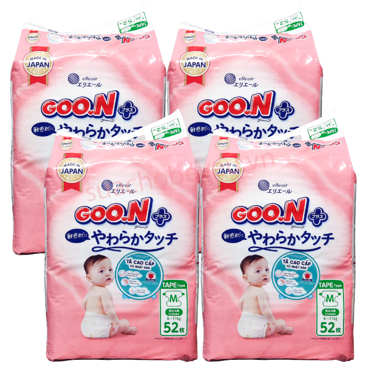 Combo 4 bịch Tã Dán Goon Plus size M 52 miếng