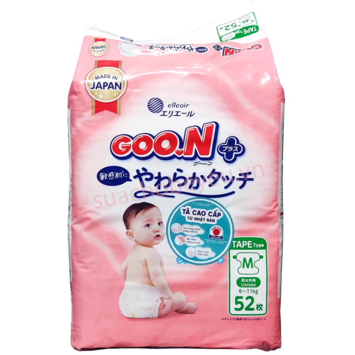 Tã Dán nội địa Nhật Goon Plus Size M 52 miếng cho trẻ 6-11 kg