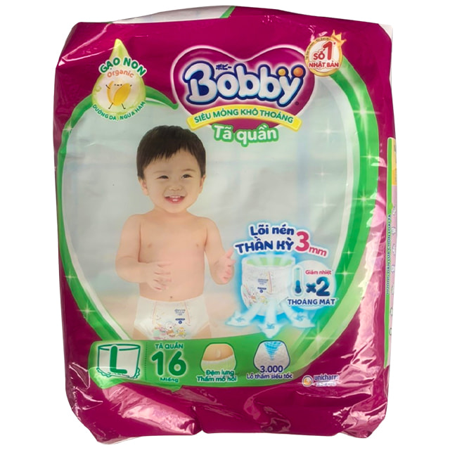 Tã quần Bobby size L 16 miếng, cho trẻ 9-14kg