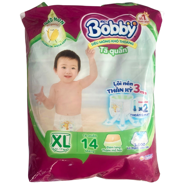 Tã quần Bobby size XL 14 miếng, cho trẻ 12-17kg