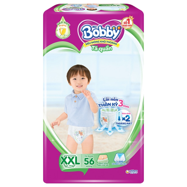 Tã quần Bobby size XXL 56 + 8 miếng, cho trẻ 15-25kg