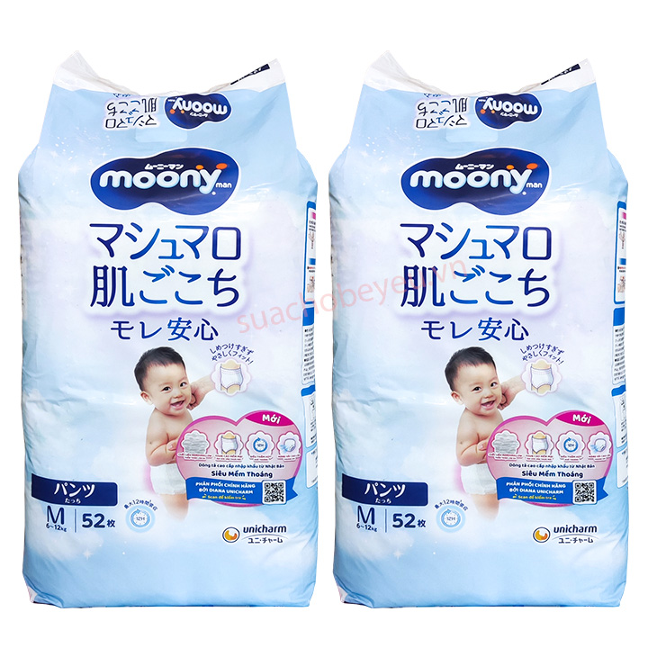 Combo 2 bịch Tã quần Moony size M 52 miếng cho bé 6-12kg