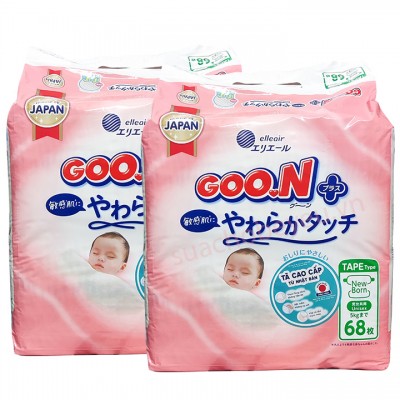 Combo 2 bịch Tã Dán nội địa Nhật Goon Plus Newborn 68 miếng, <5kg