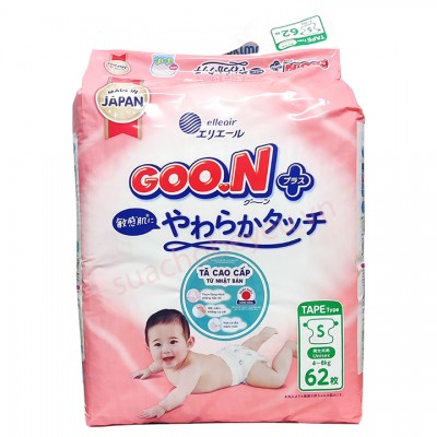 Tã Dán nội địa Nhật Goon Plus Size S 62 miếng, 4-8 kg